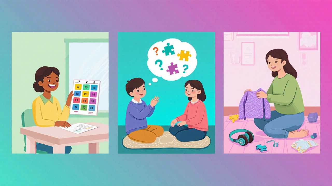Three panels showing authoritative, collaborative, and positive discipline approaches.