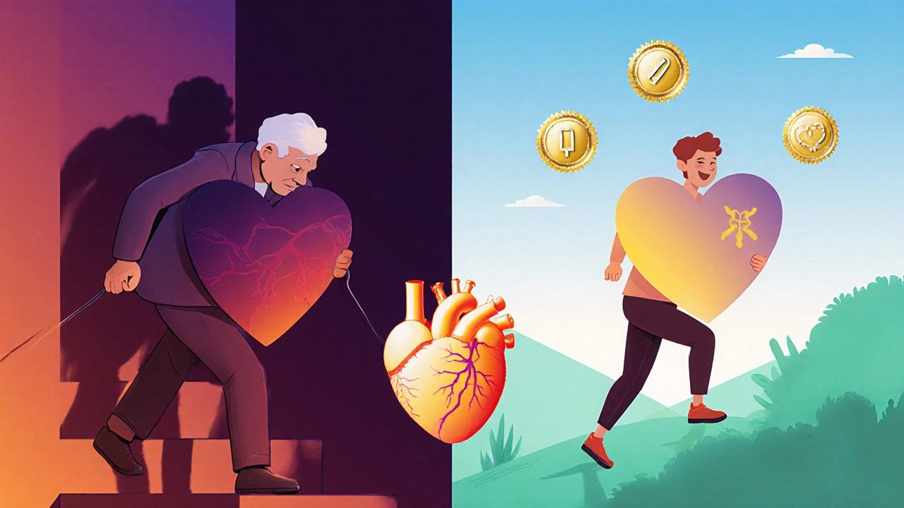 A person transformed from fatigue to vitality after heart valve treatment.