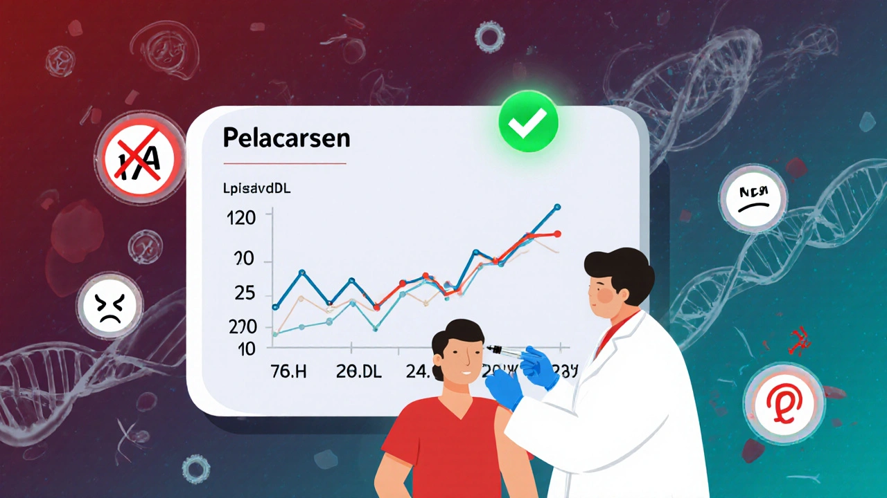 Scientist giving Lp(a)-lowering injection, digital screen showing levels dropping, hopeful gradient background