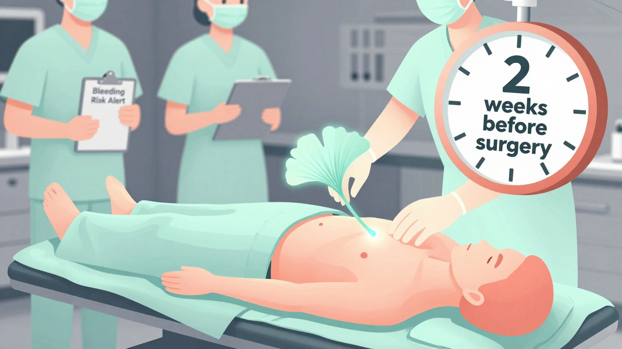 A patient preparing for surgery with a Ginkgo leaf being removed two weeks prior.