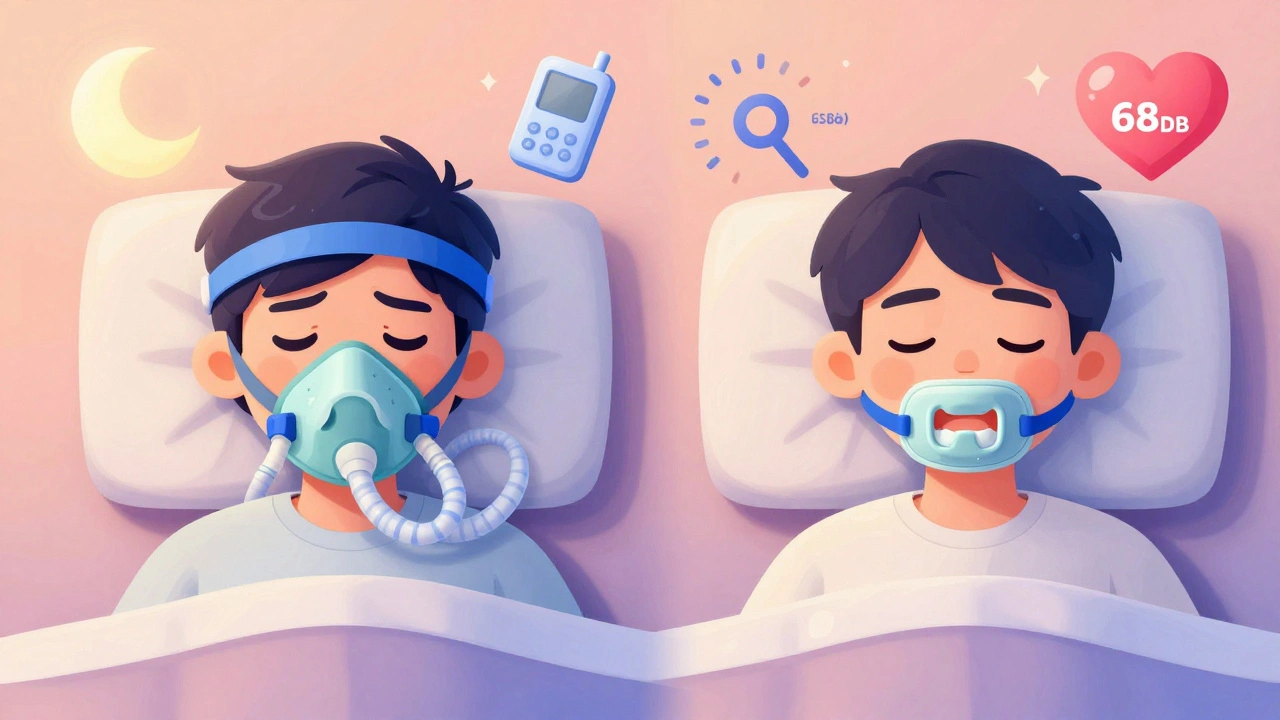 Side-by-side of CPAP user vs. oral appliance user with snore levels dropping.