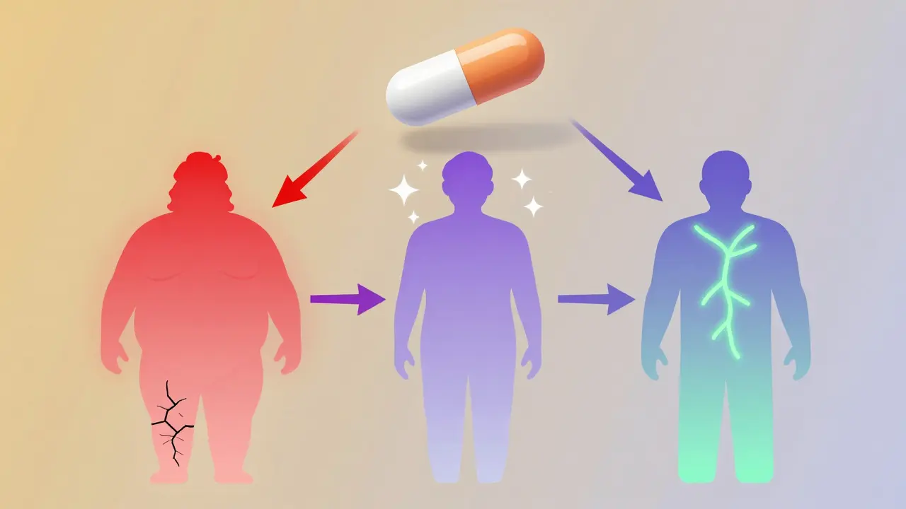 Three patient silhouettes with different risk factors under a sirolimus tablet, showing varied wound outcomes.