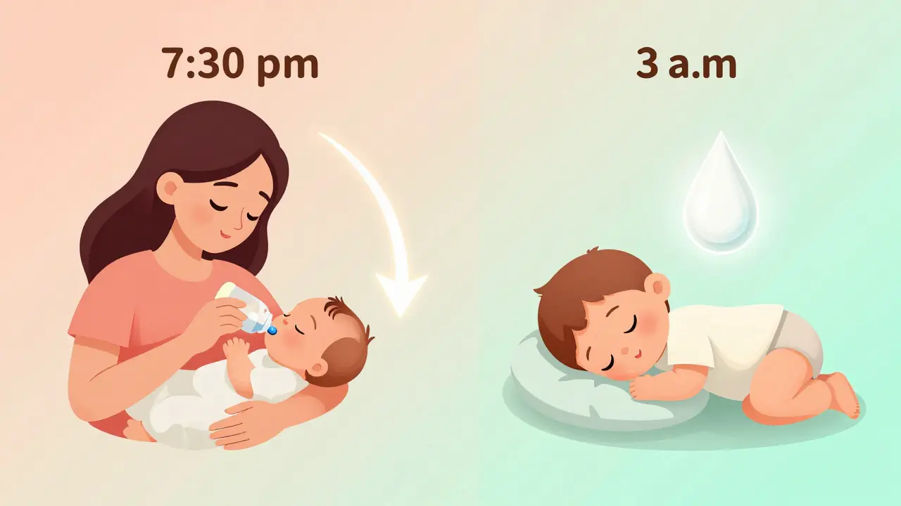 Mother takes medication after feeding; drug levels decline as baby sleeps peacefully.
