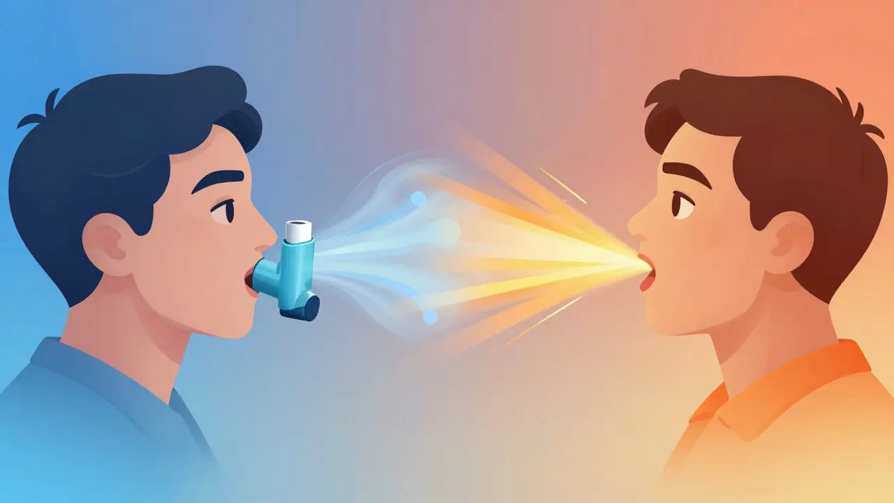 Illustration of slow versus forceful inhalation techniques for different inhalers
